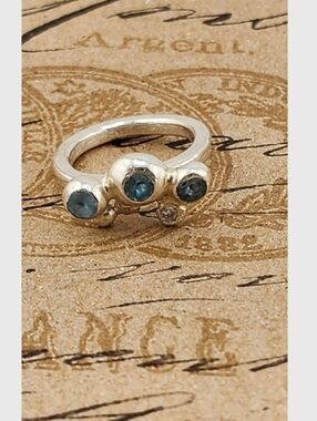 BLUE SAPPHIRE MULTISTONE RING HANDMADE  RECYCLED STERLING SILVER SIZE 5.5